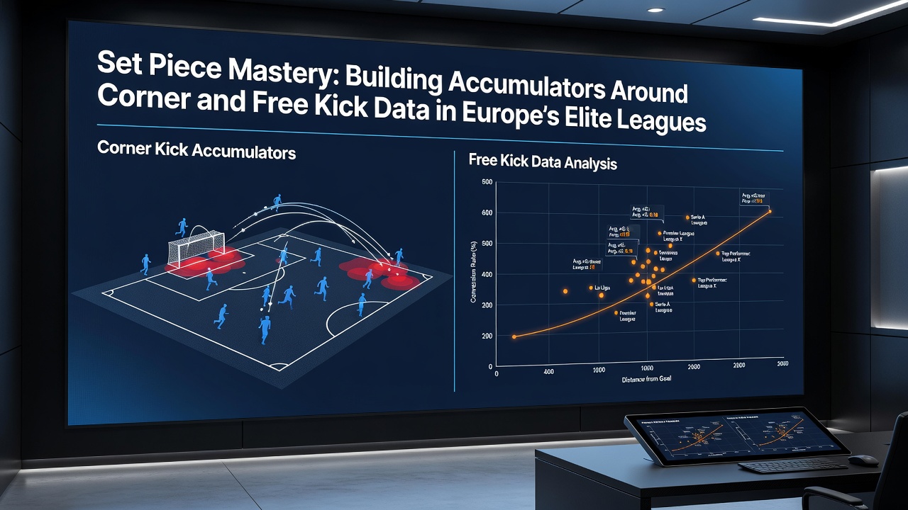 Detailed charts showing free kick conversion rates and corner statistics in Europe's top leagues